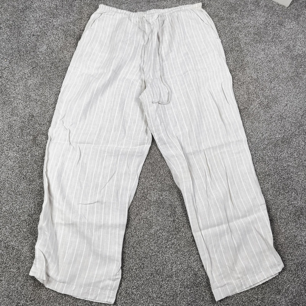 Karen Kane White Striped‎ Linen Drawstring Pants Coastal Beach XL